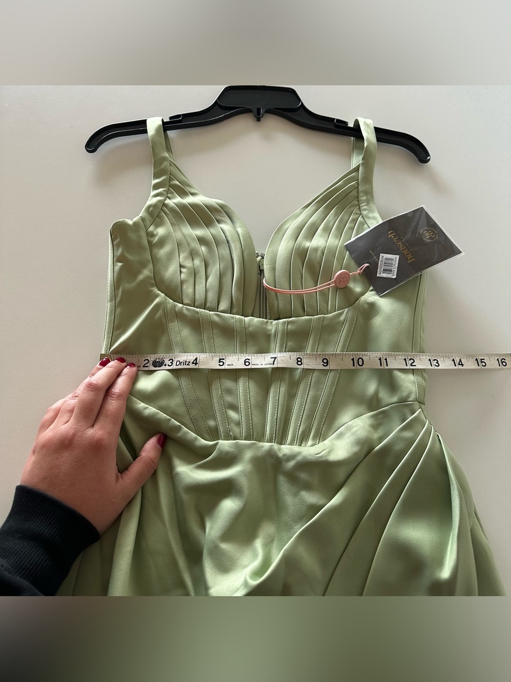 NEW House Of CB Faye Pistachio Green Satin Corset Midi Dress S Plunge Bodice - Picture 5 of 7